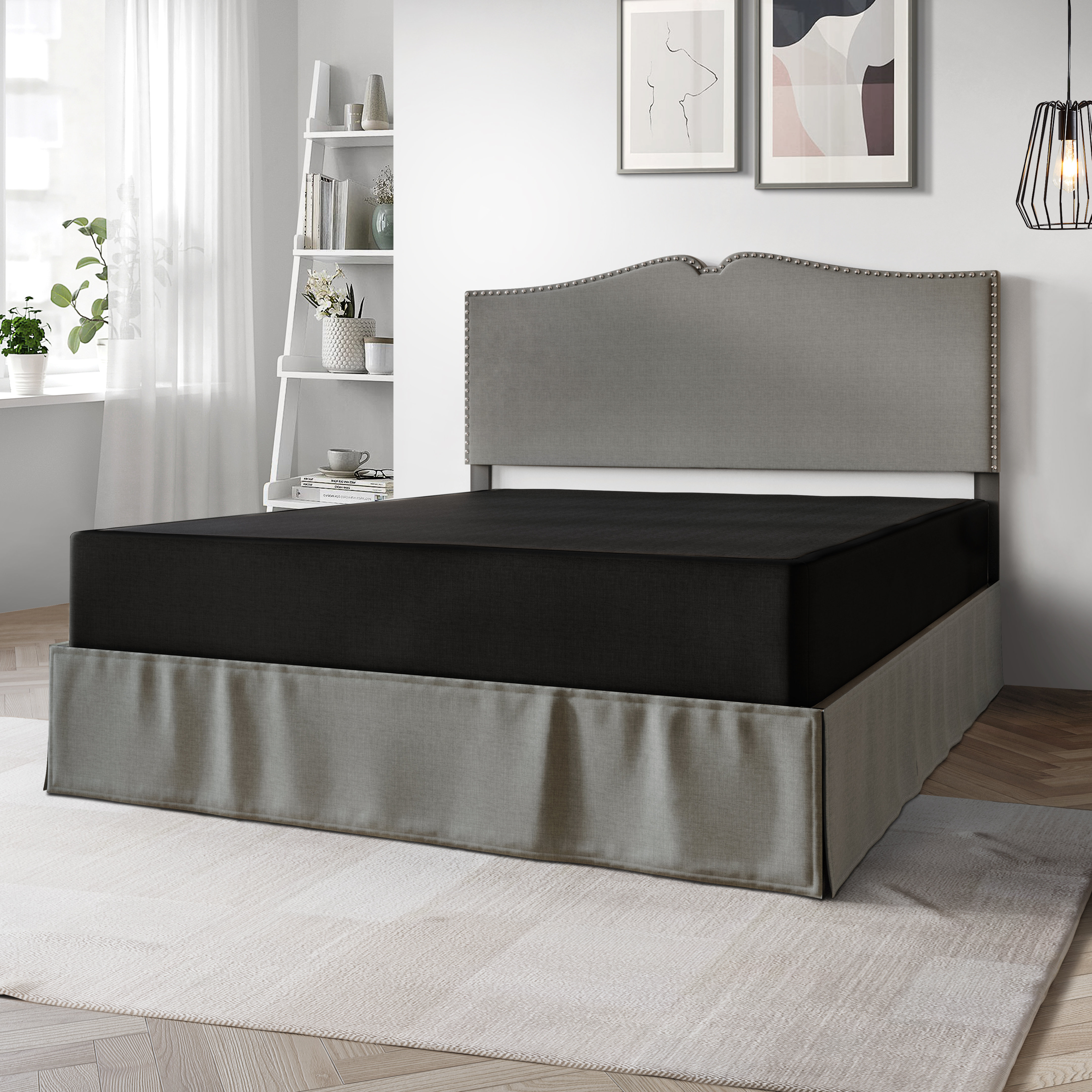 Alwyn Home Tawnya 8'' Wood Box Spring with Warm Grey Linen